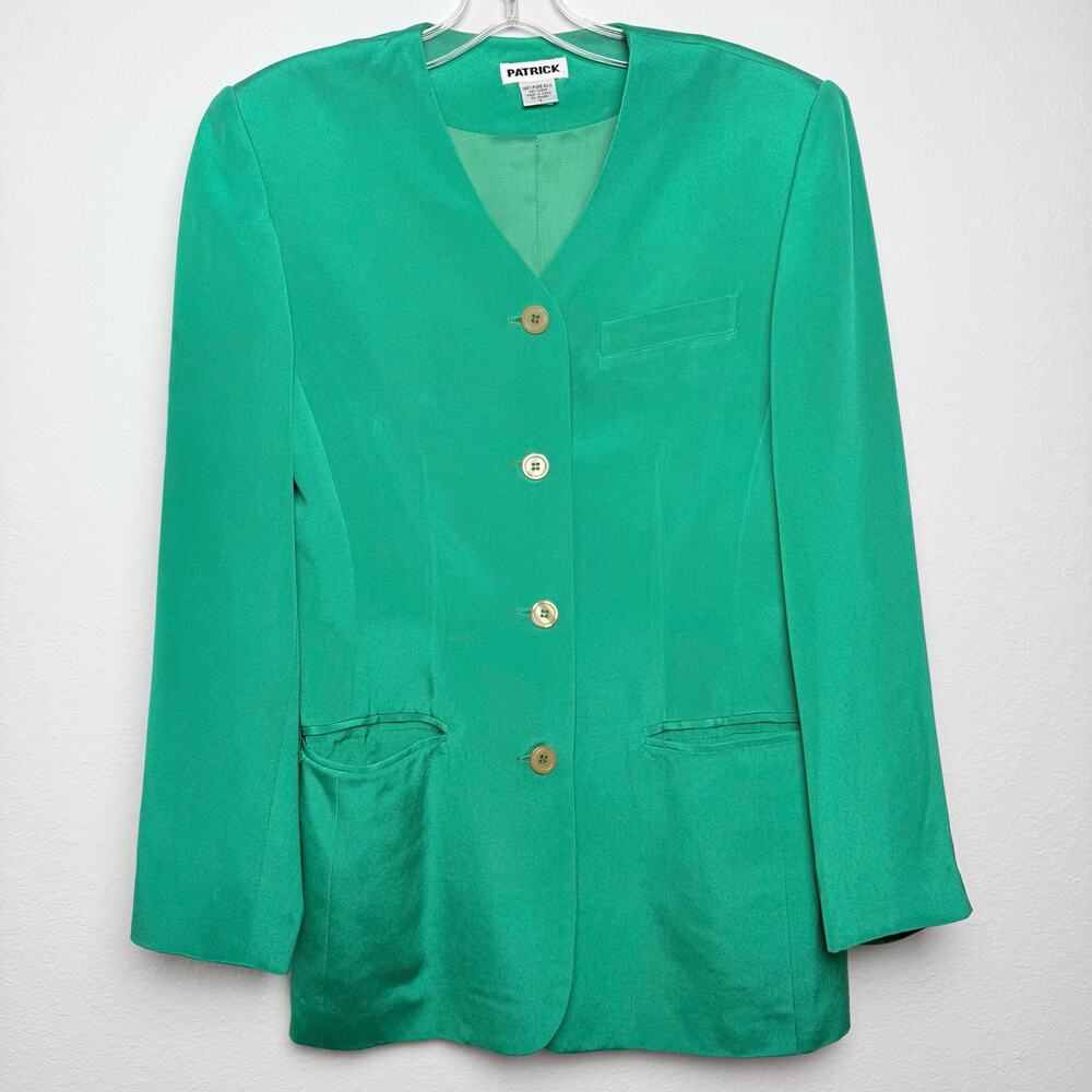 Patrick Silk Blazer Womens 4 Green Button Front Lightweight Minimalist